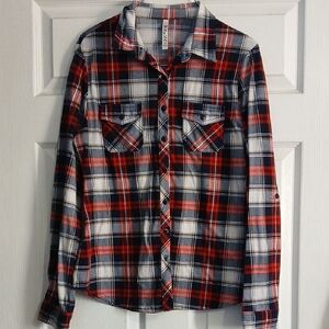 Plaid Button Down Shirt for Women - Red and Blue